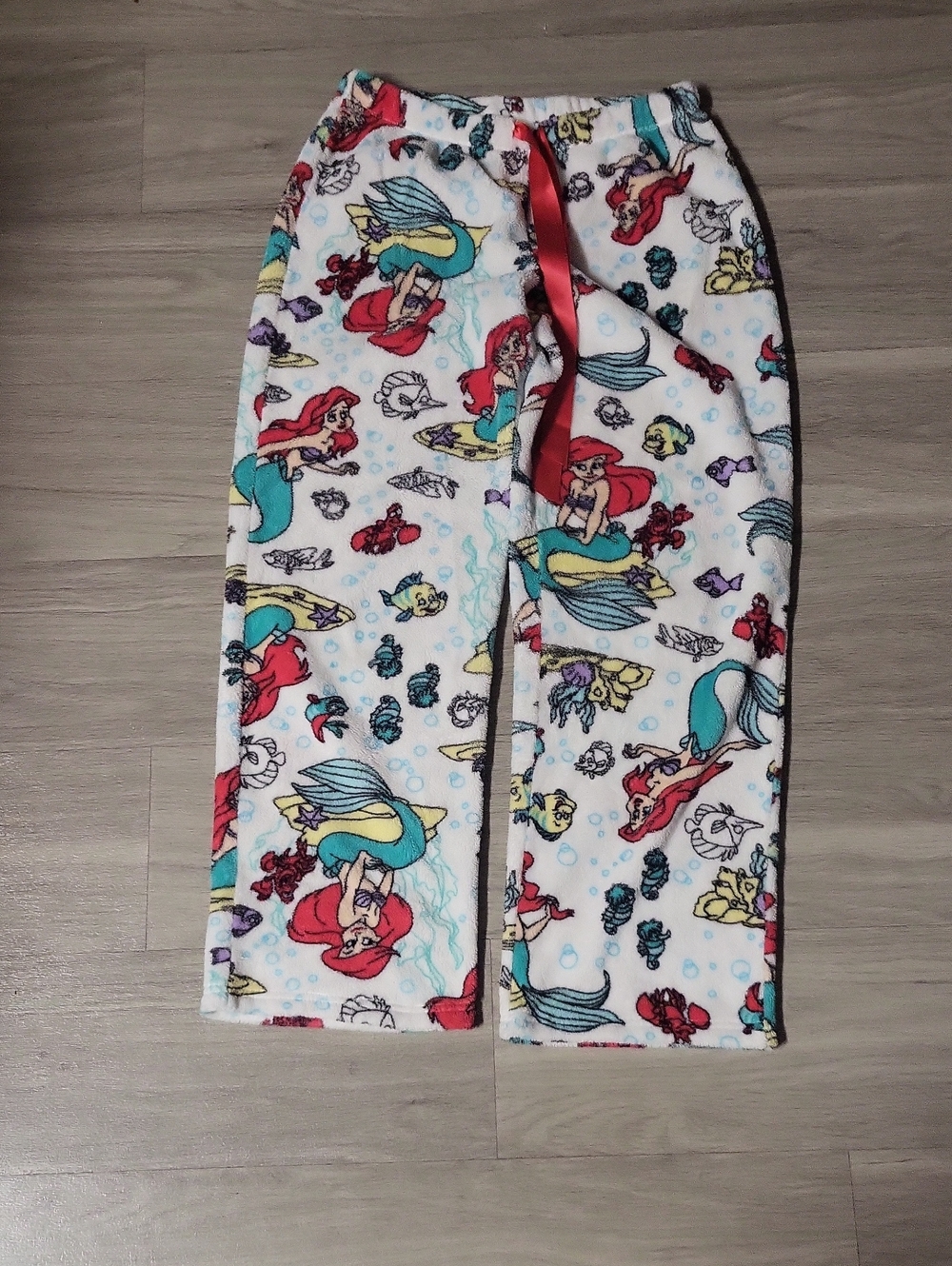 Disney Girls White Little Mermaid Fleece Pajama Pants with Multicolor Print